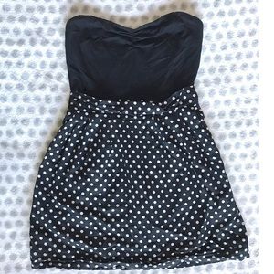 Strapless black & polka dot mini dress - medium